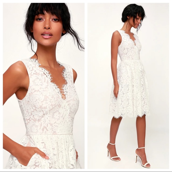 Lulus Dresses & Skirts - NWOT Lulus Love Swept White Lace Midi Skater Dress